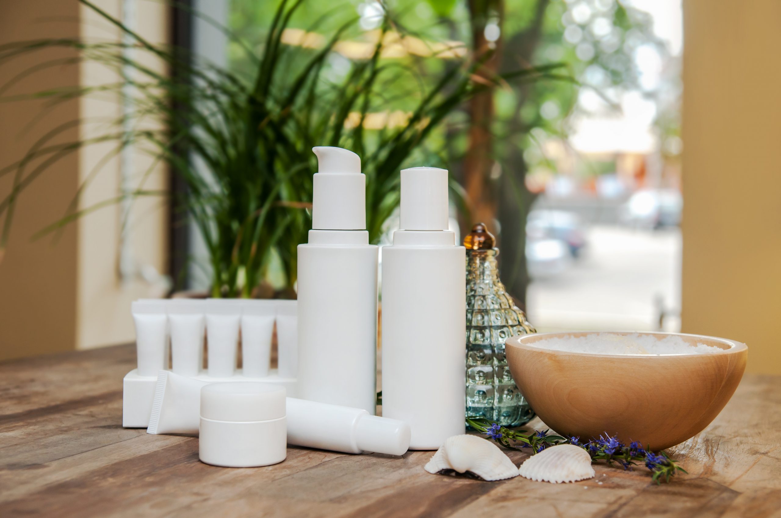 Spa,Set,Of,Copy,Space,Cosmetic,Bottles,And,Tubes.,Face/body